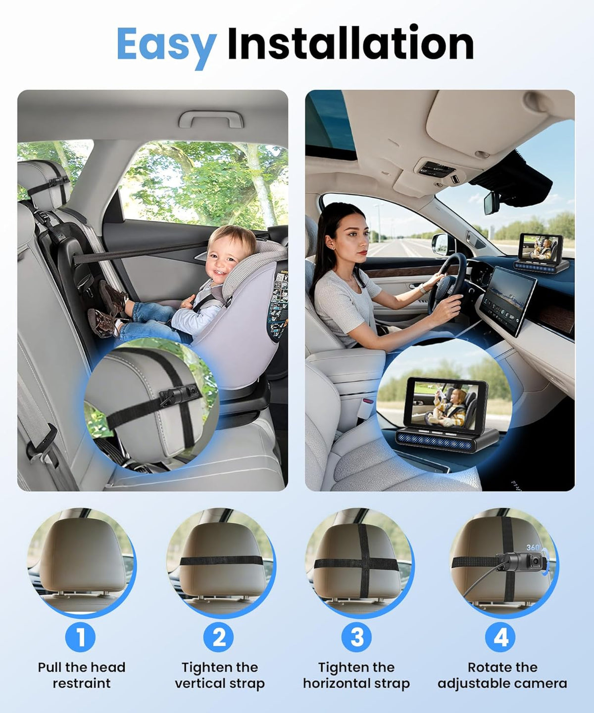 Orderich Cámara de coche para asiento trasero, pantalla IPS de 3.97...