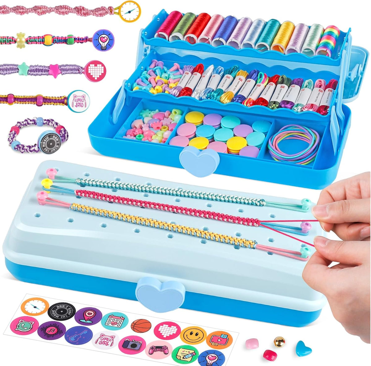 Kit de fabricación de pulseras de la amistad con caja de almacenamiento, Azul claro