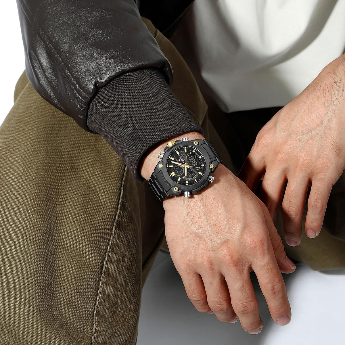 NAVIFORCE Relojes digitales multifunción, reloj analógico impermeable 3ATM para hombres, reloj de pulsera de lujo luminoso, regalo