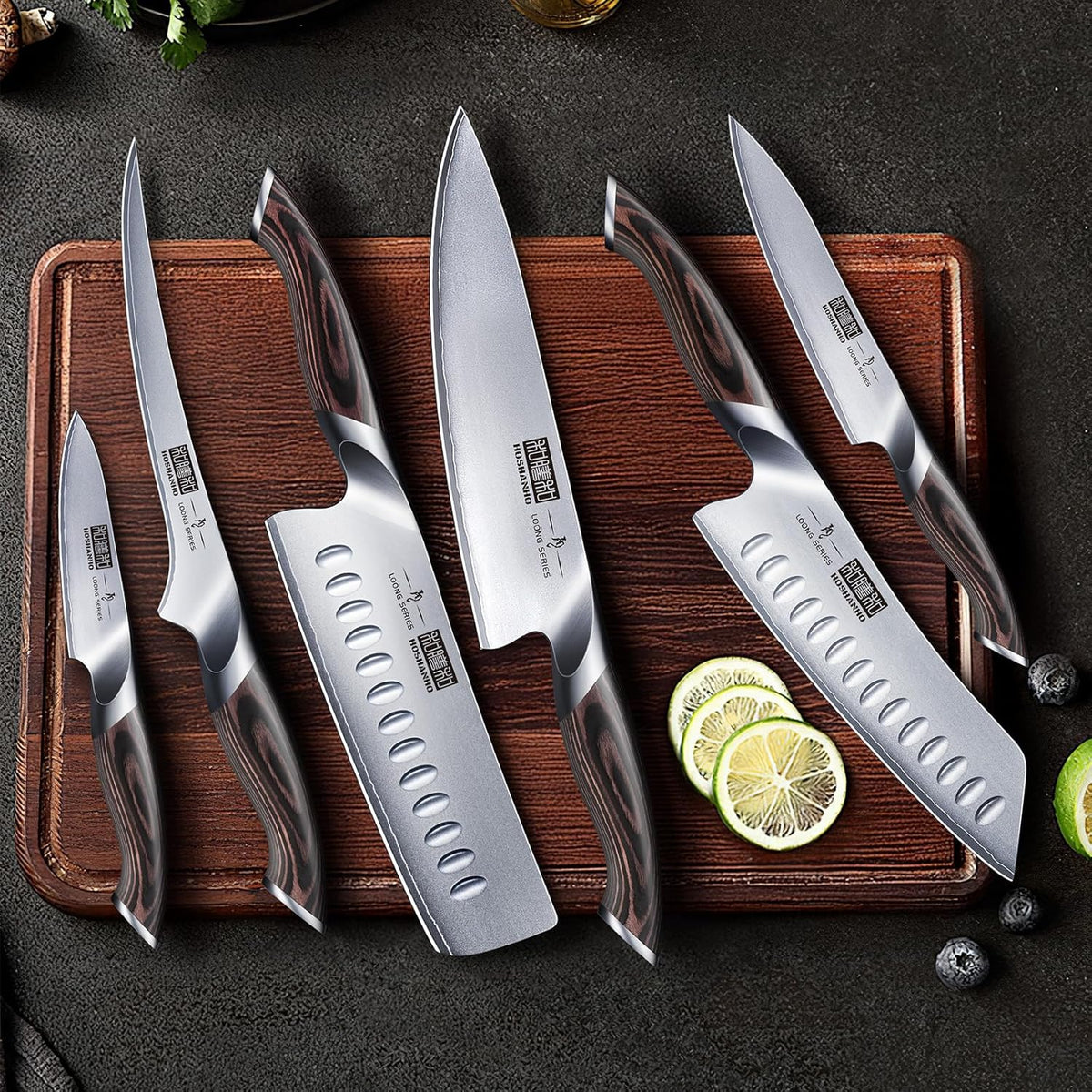 HOSHANHO 7PCS Juego de Cuchillos de Cocina, Juego de Cuchillos con Bloque Magnético Japonés