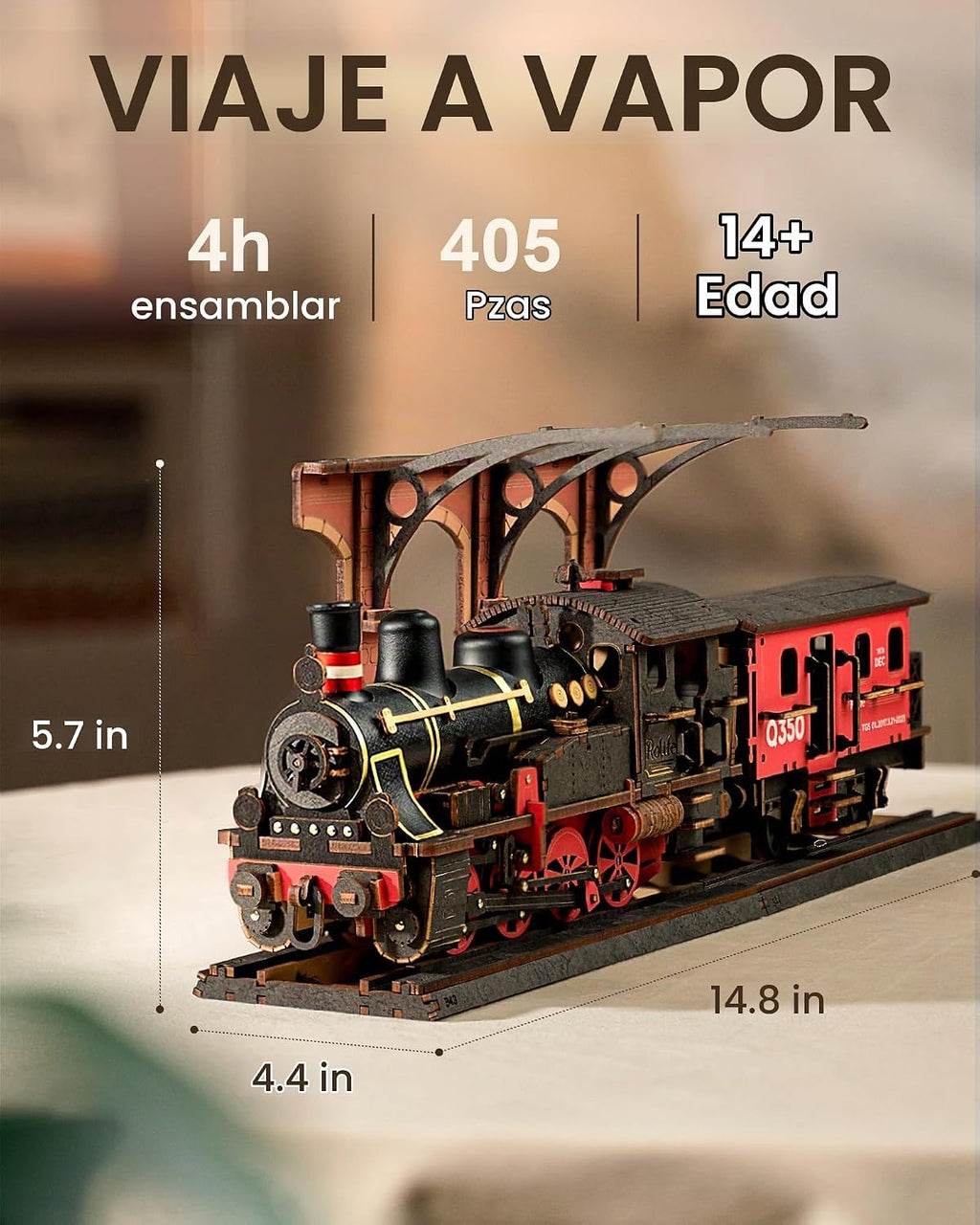 Rolife Rompecabezas de madera 3D para adultos, juegos de trenes de madera de bricolaje, kits de construcción de modelos de vehículos mecánicos, rompecabezas de rompecabezas con 365 piezas, cumpleaños creativo para niños