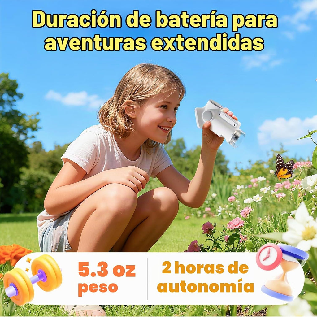 Microscopio 1600X para niños, pantalla de 2.0 pulgadas, juguete
