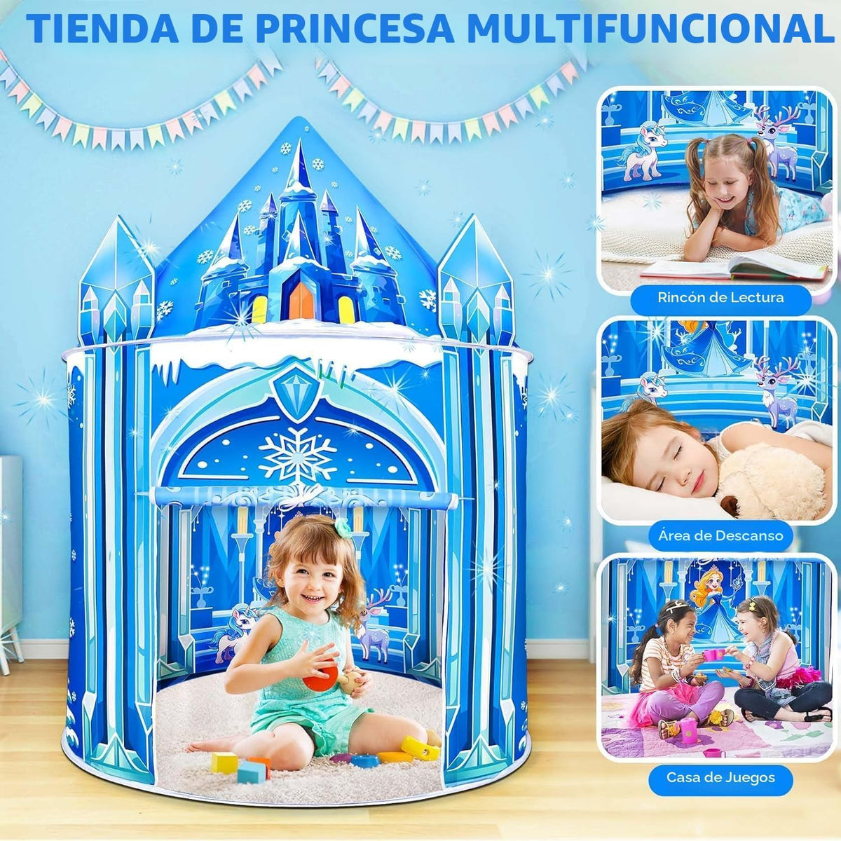 Mnagant Tienda de campaña de juegos de princesa, juguetes para niñas, castillo de hielo, tienda de campaña para niños para interiores y exteriores, casa de juegos grande e imaginativa de 51 x 40
