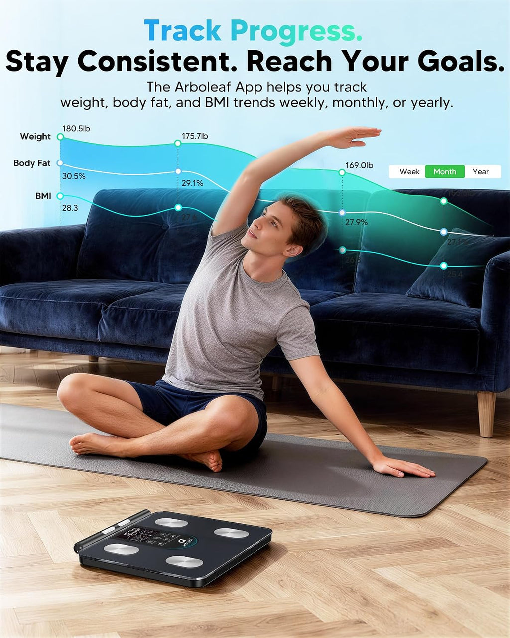 arboleaf Báscula inteligente para peso corporal, escala de 8 electrodos con