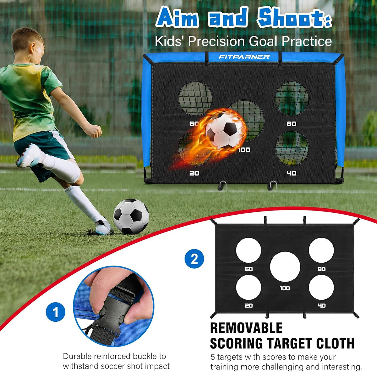Portería de fútbol, portería de fútbol para niños en el patio trasero, 2 unidades, redes de fútbol portátiles de 4 x 3/6 x 4 pies con objetivo, pelota y conos, equipo de entrenamiento de