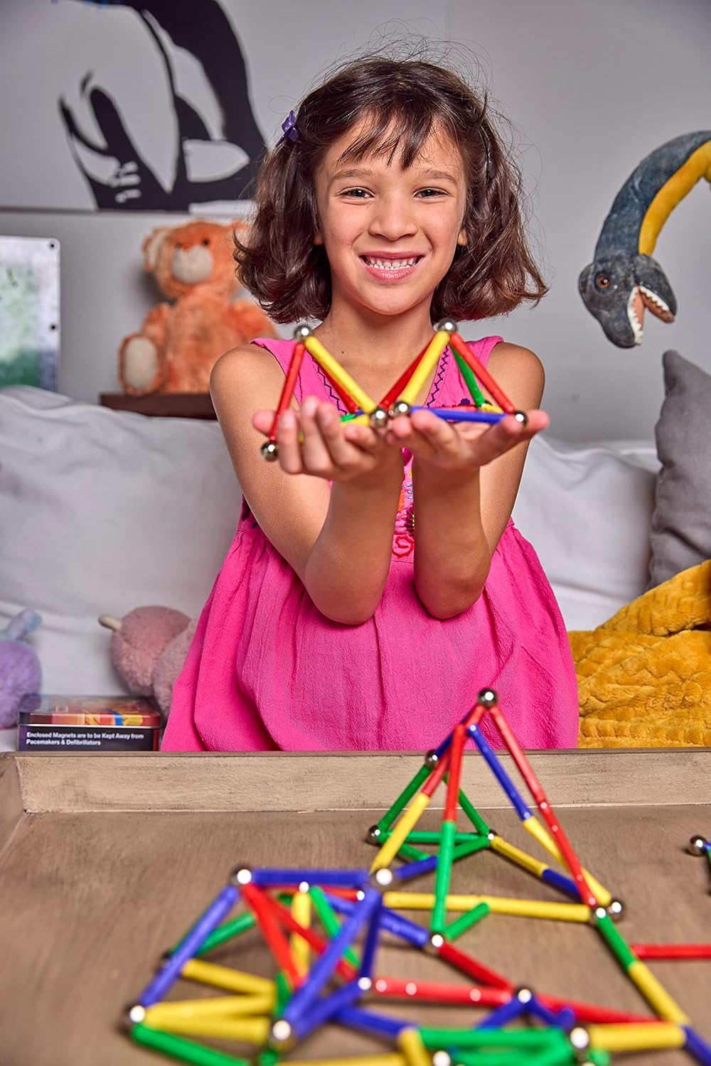 CMS MAGNETICS - (156 piezas de caja de lata de juguete de construcción con imanes multicolores, juego de palos de construcción, actividad educativa de aprendizaje STEM para el desarrollo cerebral,