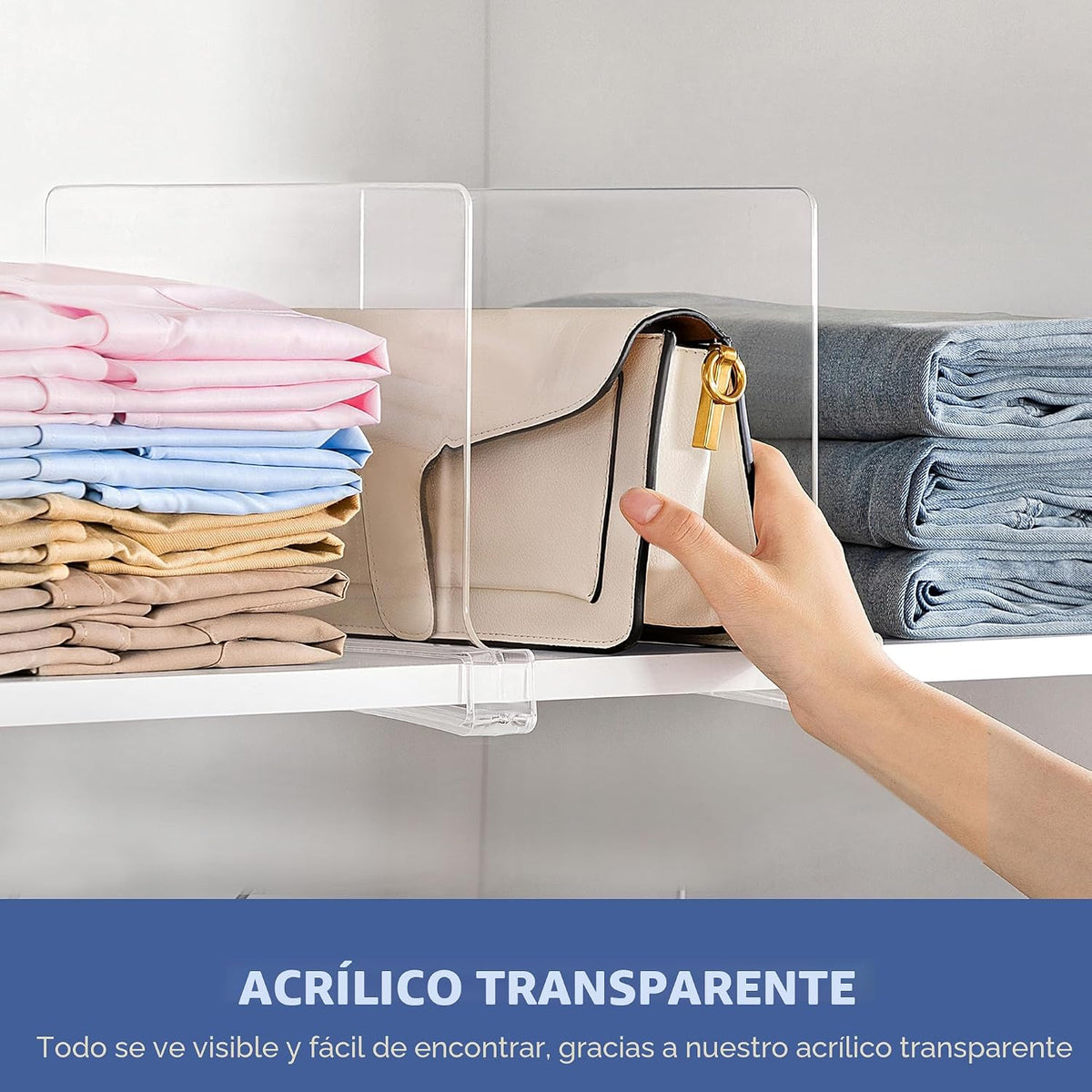 HBlife Paquete de 6 organizadores de armario y almacenamiento, separadores de estantes transparentes, organizador vertical de bolso para armario, perfecto para suéter, camisas, bolsos en el dormitorio