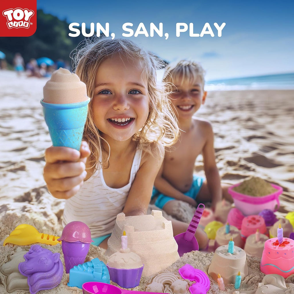 TOY Life 23 piezas de juguetes de playa de unicornio para niños de 4 a 8 años, juguetes de arena plegables con cubo de silicona, palas y kit de moldes para construir castillos de arena, juguete de