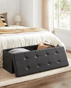Banco de asiento plegable otomano Songmics, taburete reposa pies de piel sintética, Madera, Negro