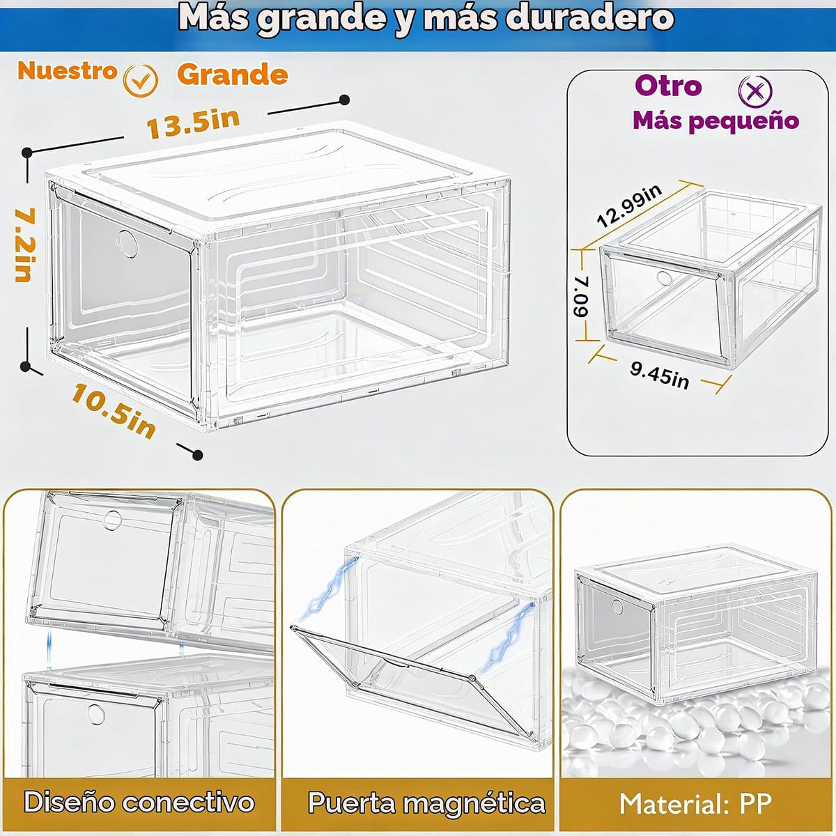 Organizador de Zapatos Transparente y Resistente con Puerta Magnética, Caja de Almacenamiento para Zapatos Apilable