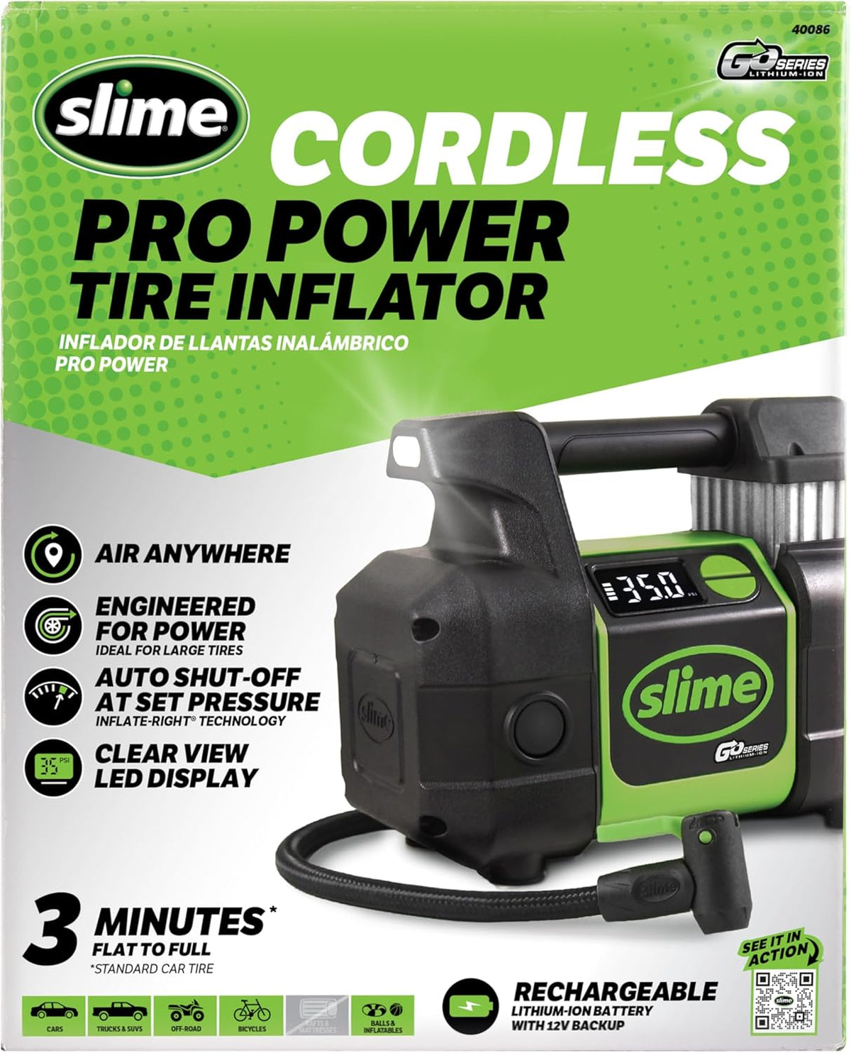Slime 40086 Inflador de Neumáticos, Inalámbrico, Pro Power, Compres...