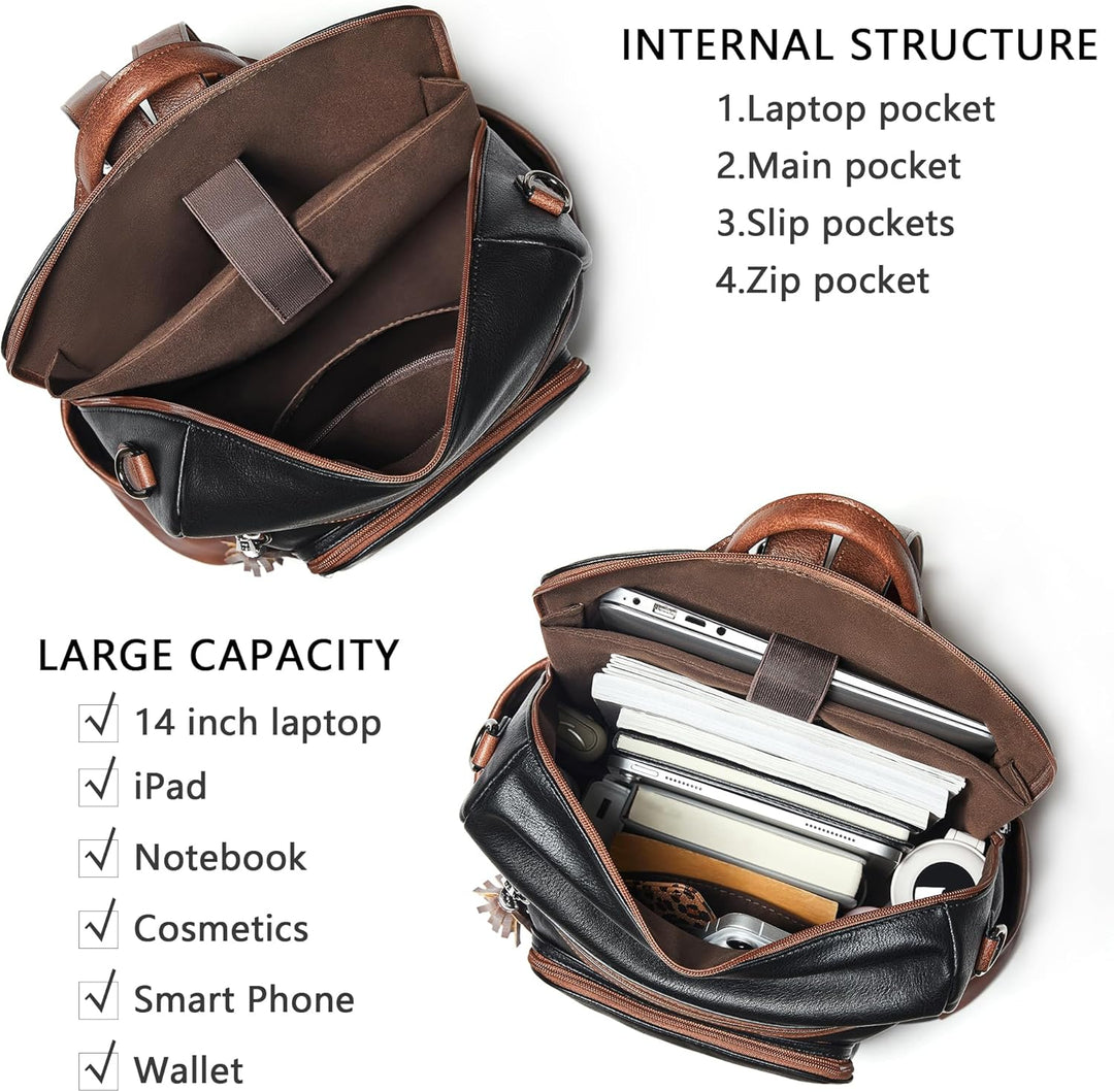 Shrrie - Mochila de cuero vegano para laptop para mujer de 14 pulga...