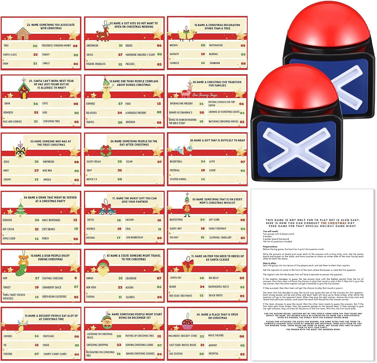 Syhood Juego de cartas navideño con 2 zumbadores de respuesta