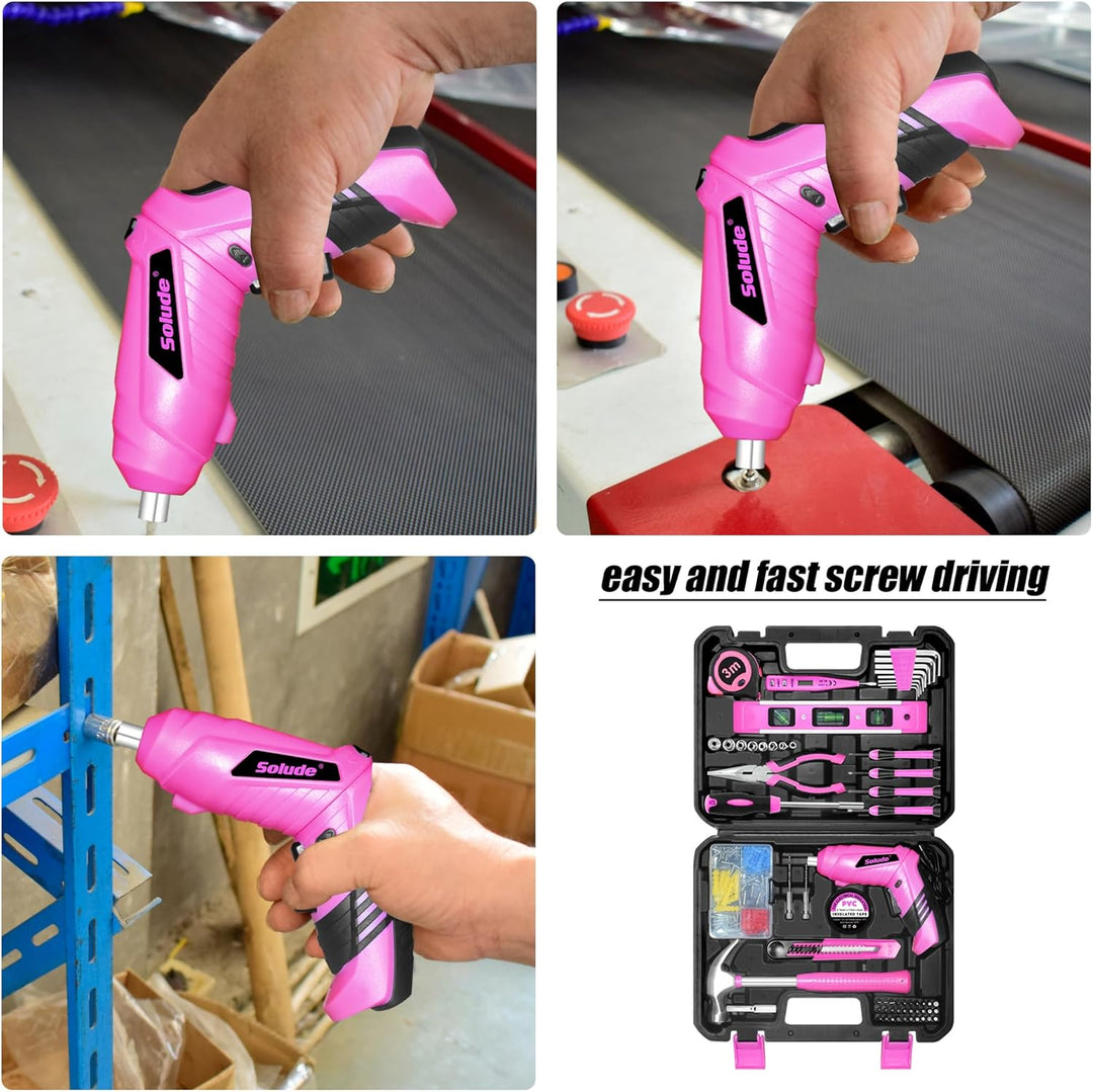 SOLUDE Juego de herramientas rosa, juego de 130 piezas para el hoga...