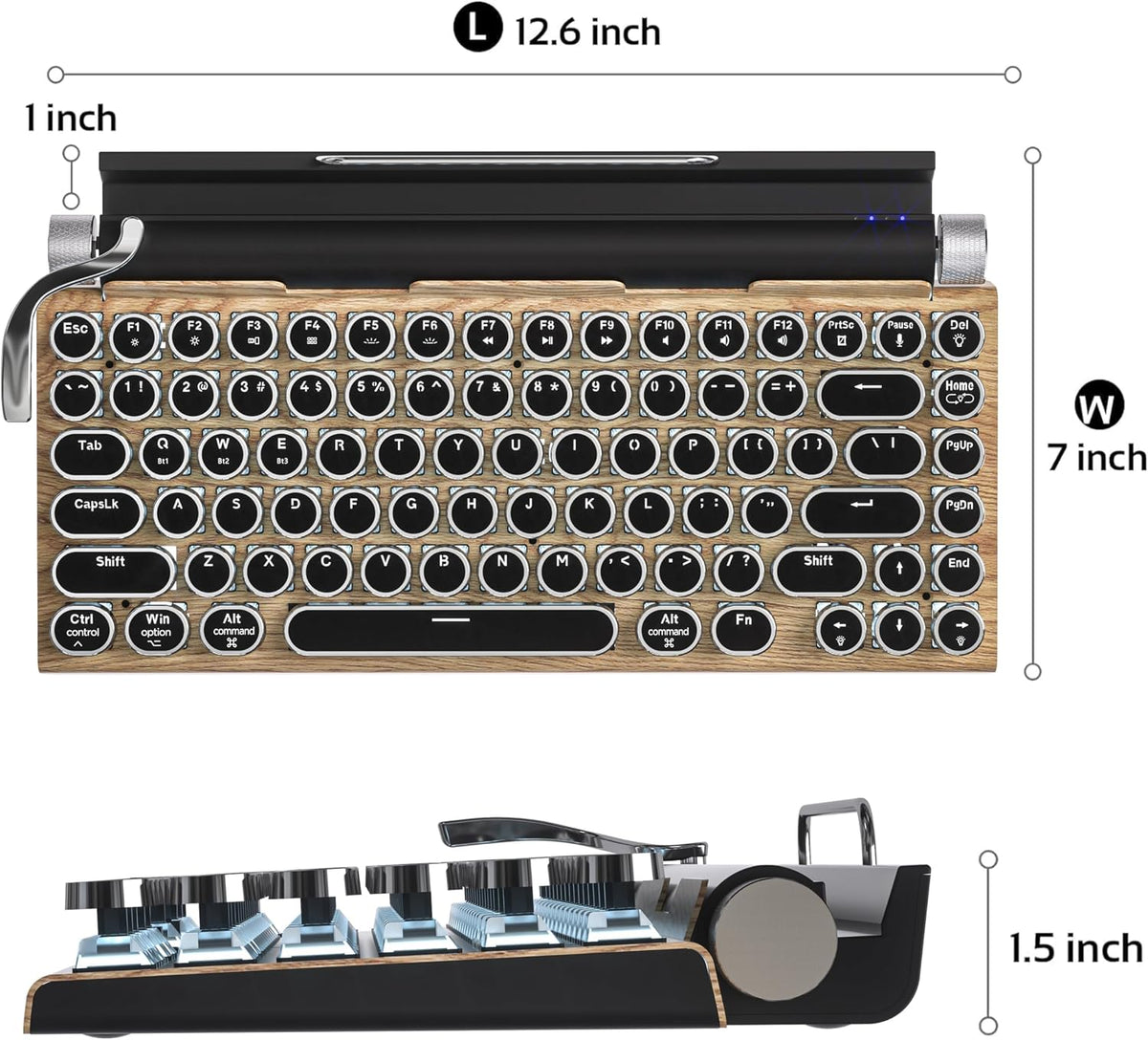 Teclado de máquina de escribir retro, teclado mecánico inalámbrico...