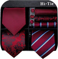 Hi-Tie - Juego de 3 piezas para hombre, incluye corbata, pañuelo de bolsillo, gemelos y pin de solapa, colección de corbata de seda