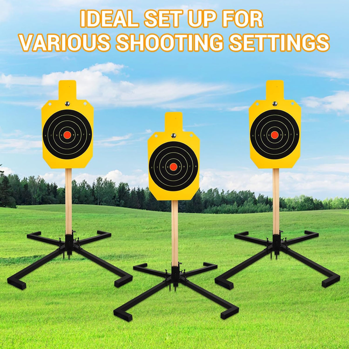 Sistema de soporte de acero AR500, objetivos de rehén de acero de 3/8 pulgadas de grosor con base de soporte estable de 2 x 4, kit completo de disparo con papel de objetivos de 10 piezas para