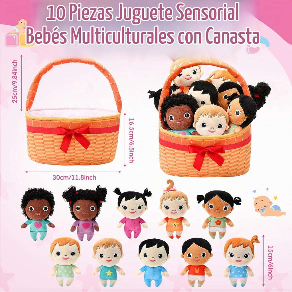 HyDren - 10 muñecos de peluche multiculturales con canasta