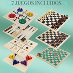 Juegoal Juego de mesa de madera 7 en 1 para niños y adultos, juego de mesa clásico de viaje portátil (ajedrez, damas, damas chinas, backgammon, parchís, serpientes y escaleras, dedo del pie de tac)