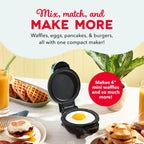Dash MultiMaker Mini Maker - Máquina compacta para hacer gofres para desayunos familiares - Placas de plancha extraíbles y superficie antiadherente - 6 platos y estuche de almacenamiento - Aqua