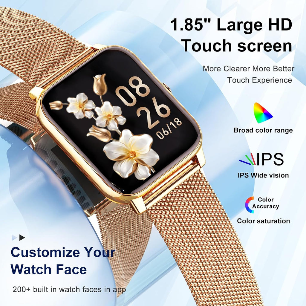 Reloj inteligente para mujer con rastreador de fitness: relojes inteligentes dorados para mujer, relojes digitales para hombre, hacer/responder llamada, impermeable, reloj inteligente para correr