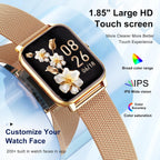 Reloj inteligente para mujer con rastreador de fitness: relojes inteligentes dorados para mujer, relojes digitales para hombre, hacer/responder llamada, impermeable, reloj inteligente para correr