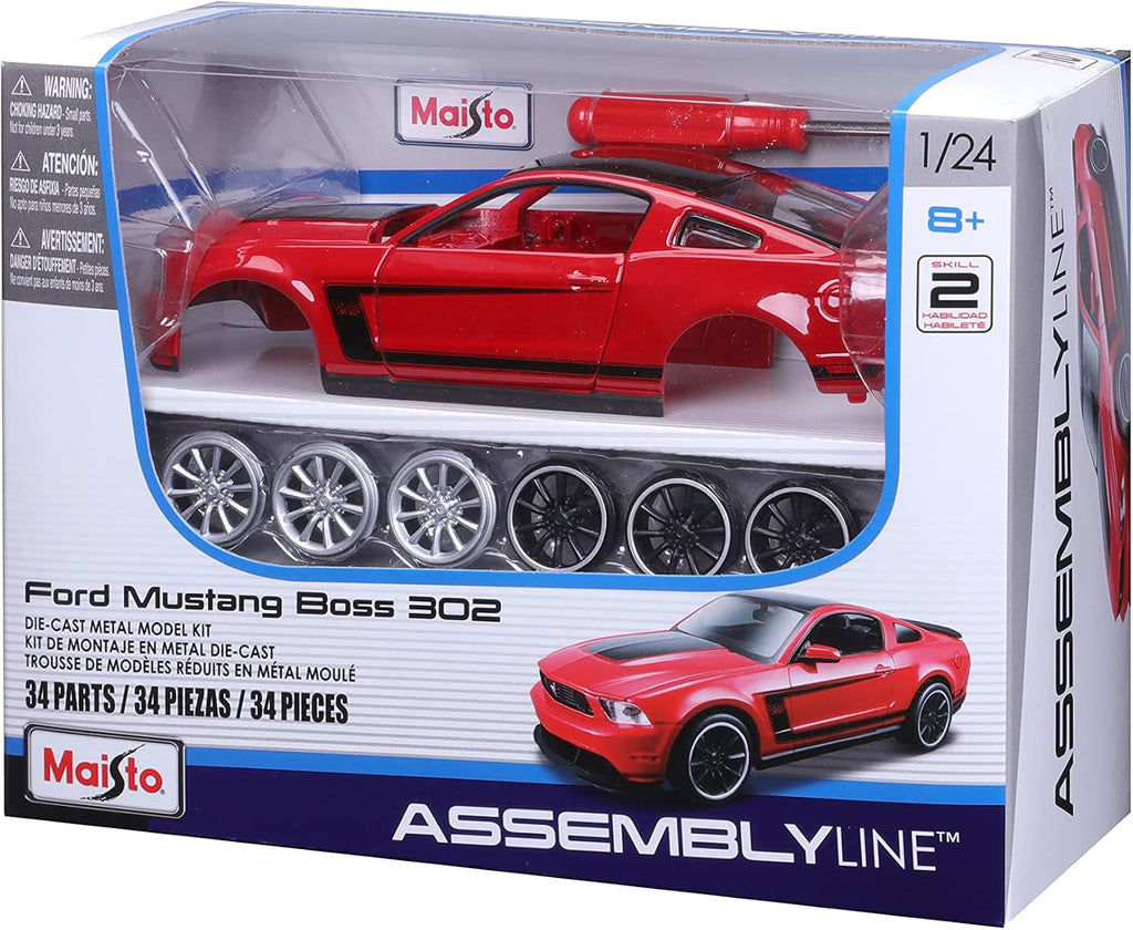 Maisto Línea de montaje a escala 1:24 2012 Ford Mustang Boss 302 Kit de modelo fundido a presión (los colores pueden variar)