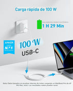 Cargador para portátil Anker, compacto y plegable de 100W USB-C con cable de 5 ft