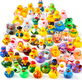 JOYIN 120 piezas de patos de goma, surtido aleatorio de patos a granel con bolsa de transporte de malla, mini patitos de goma para juguetes de baño de bebé, juguetes de verano para niños pequeños