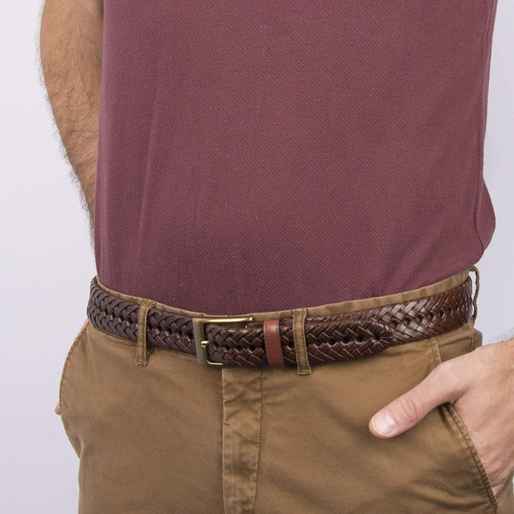 DOCKERS Cinturón de cuero trenzado para hombre, correa casual total...