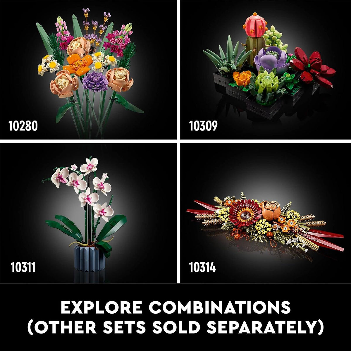LEGO Icons - Juego de centro de mesa de flores secas para adultos, a partir de 18 años, decoraciones de otoño y Acción de Gracias para mesa de comedor o mantel - 10314