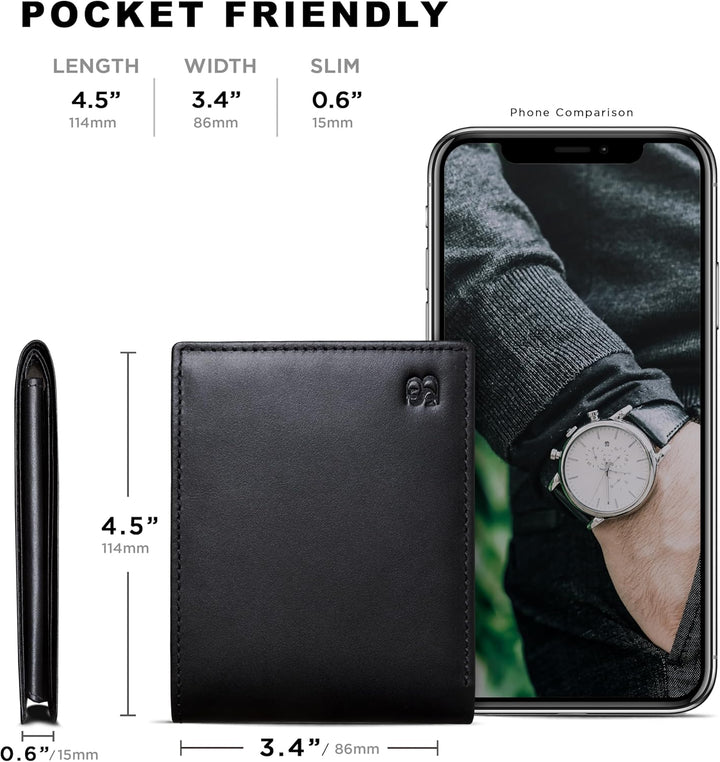 SERMAN BRANDS Cartera de cuero de grano completo para hombre, bloqu...