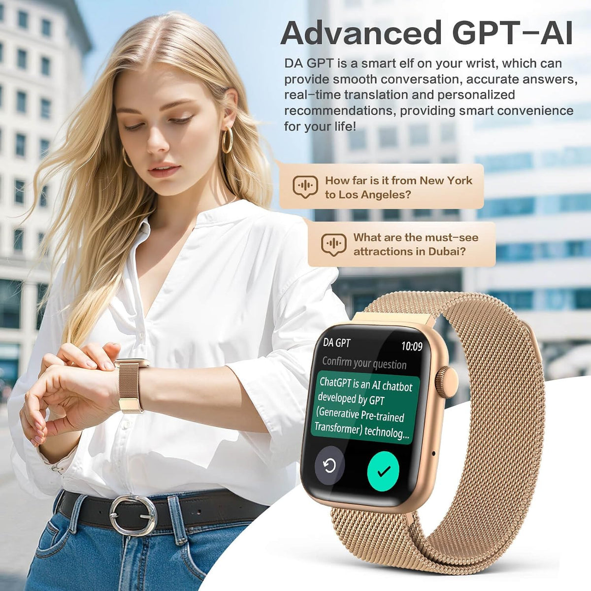 Smartwatch para Mujer 1.9" AMOLED AOD, DA GPT, Cara de reloj IA