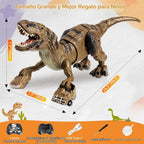 Juguetes de dinosaurio con control remoto para niños, juguetes de dinosaurio robot grandes con cabeza que se balancea 360° y rociador, dinosaurio T-Rex realista que camina y ruge, juguete de