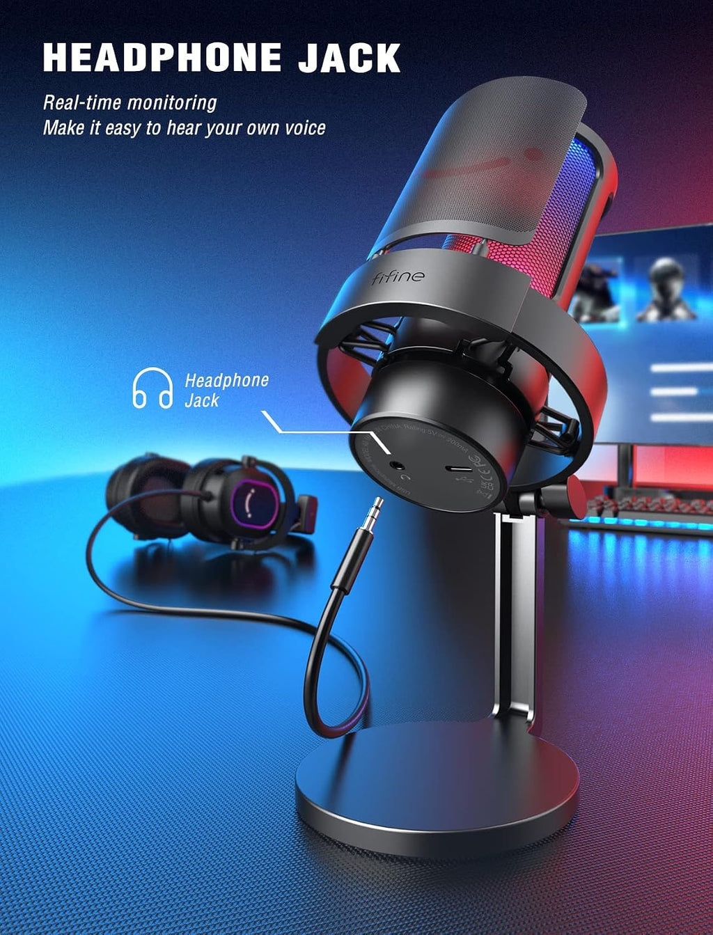 FIFINE AmpliGame A8 Micrófono de condensador USB para juegos con control