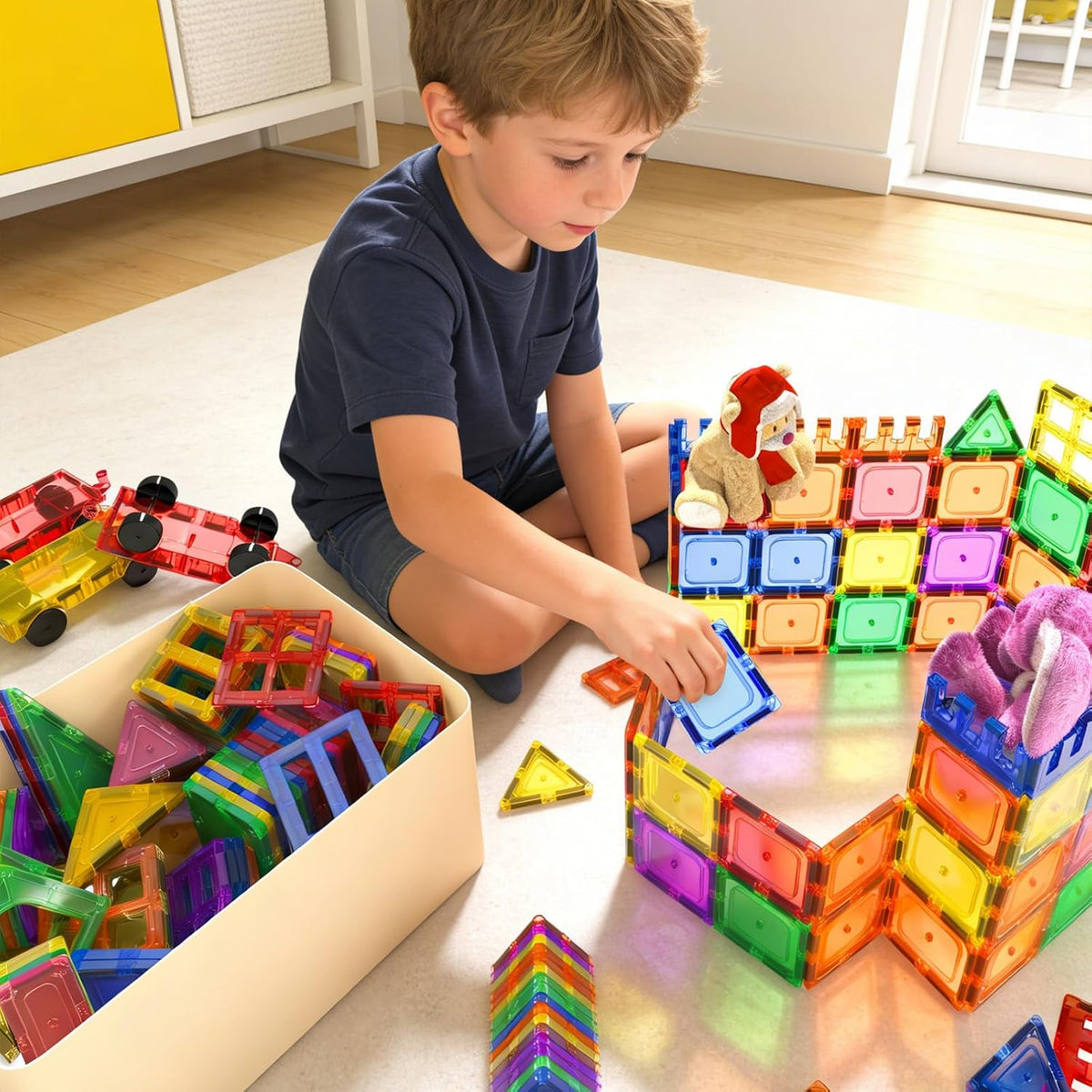 Coodoo Tiles Magnéticos para Niños Juguetes STEM Juguete Magnético de Construcción para Bebé Bloques Magnéticos para Desarrollo Preescolar Aprendizaje Sensorial Montessori Juguetes para Niños y Niñas de 3+ Años, Creatividad Segura para Niños Pequeños