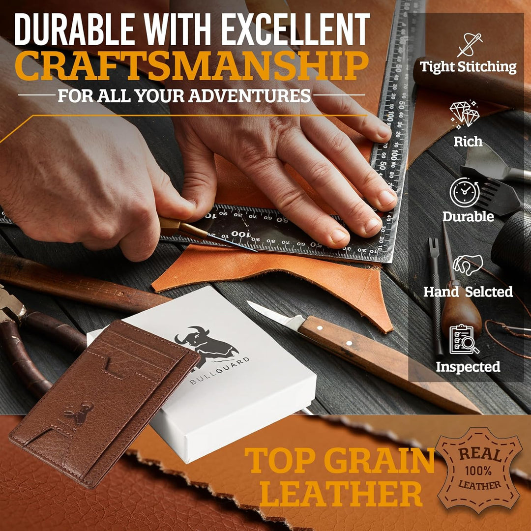 BULL GUARD Cartera delgada de piel con bloqueo RFID para hombre con...