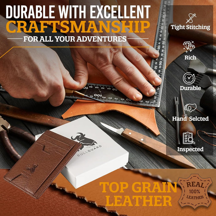 BULL GUARD Cartera delgada de piel con bloqueo RFID para hombre con...