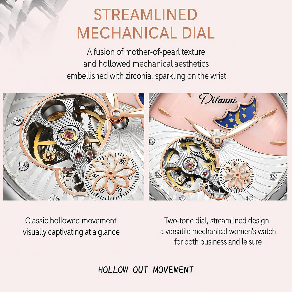 Vetra Relojes automáticos para mujer, reloj de pulsera de lujo con esfera