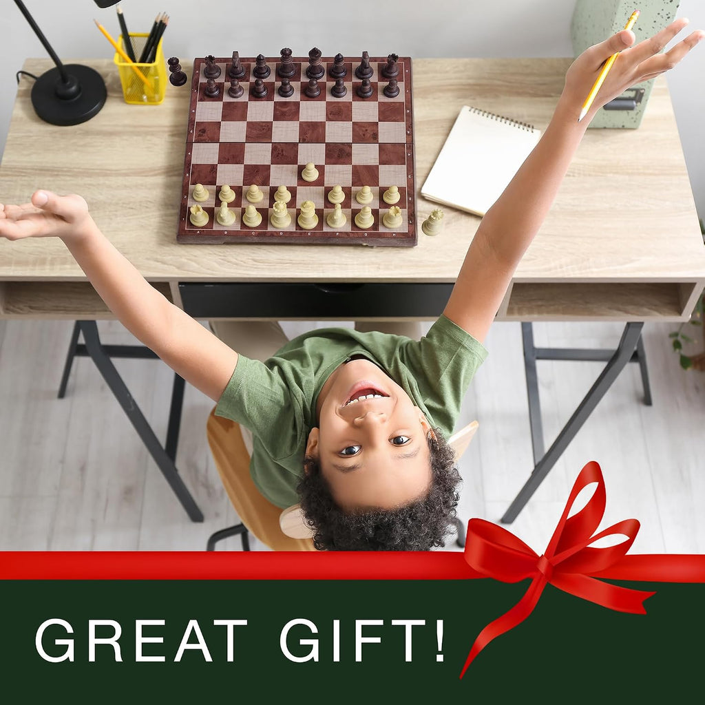 Juego de ajedrez de viaje magnético para niños y adultos. Juego de mesa de ajedrez portátil de 12 x 12 pulgadas para principiantes y jugadores avanzados. Juegos de ajedrez para adultos con 2 reinas adicionales y 2 bolsas de almacenamiento para piezas de