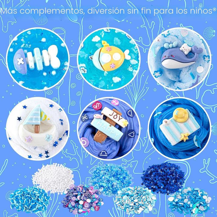 Paquete de 6 slimes, kit de slime azul, slime de nube de mantequill...