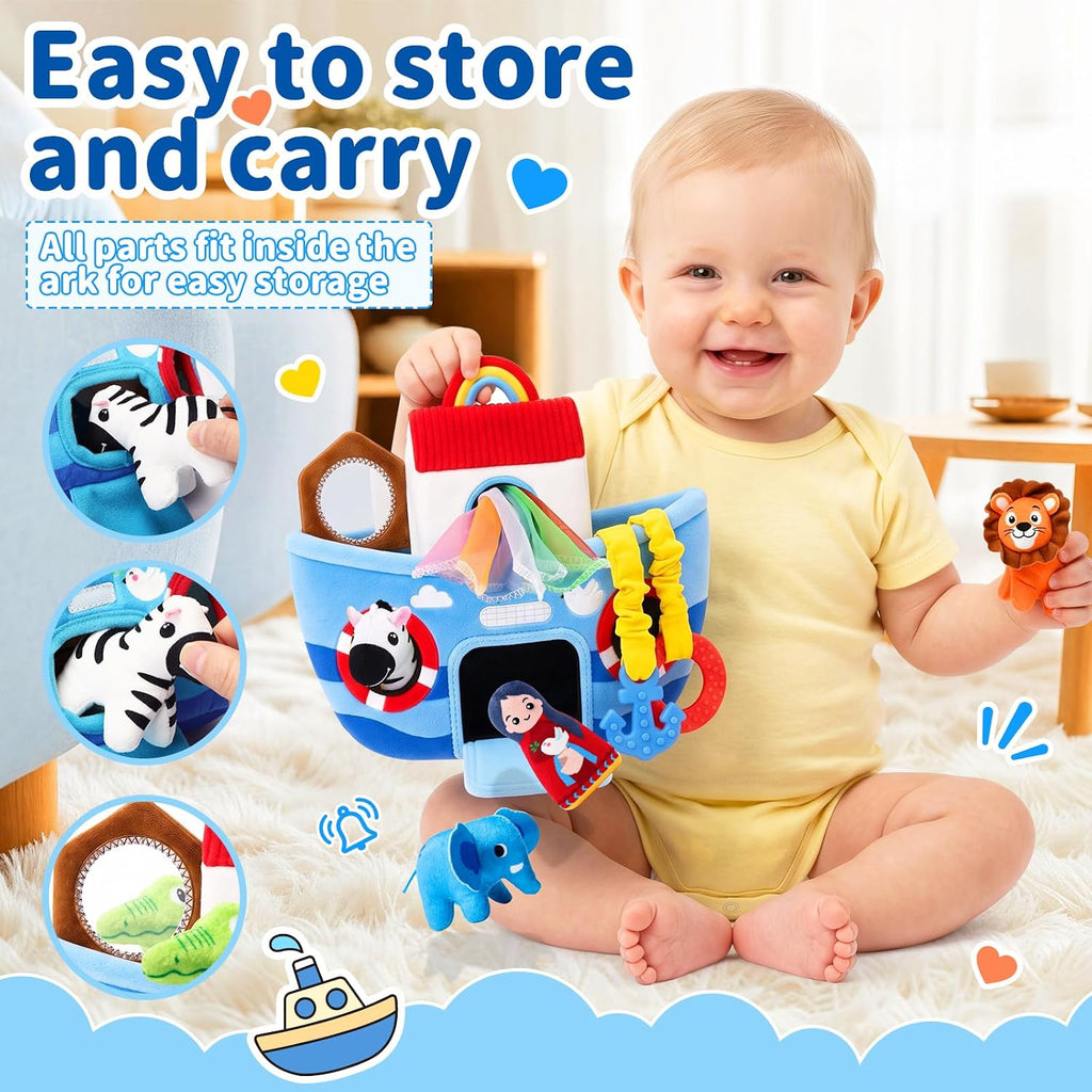 Juguetes para bebés de 6 a 12 meses, Arca de Noé con animales de peluche, regalos de bautismo, juguete sensorial Montessori para niños de 1 año, regalo de Navidad, cumpleaños, bautismo