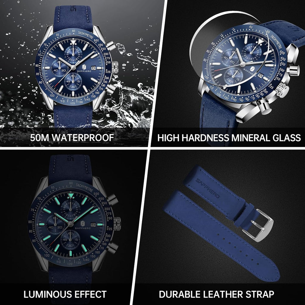 BENYAR Relojes para hombre, reloj de pulsera analógico con movimiento de cuarzo, correa de cuero/acero inoxidable/silicona, reloj de vestir casual para deportes de negocios, resistente al agua