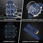 BENYAR Relojes para hombre, reloj de pulsera analógico con movimiento de cuarzo, correa de cuero/acero inoxidable/silicona, reloj de vestir casual para deportes de negocios, resistente al agua