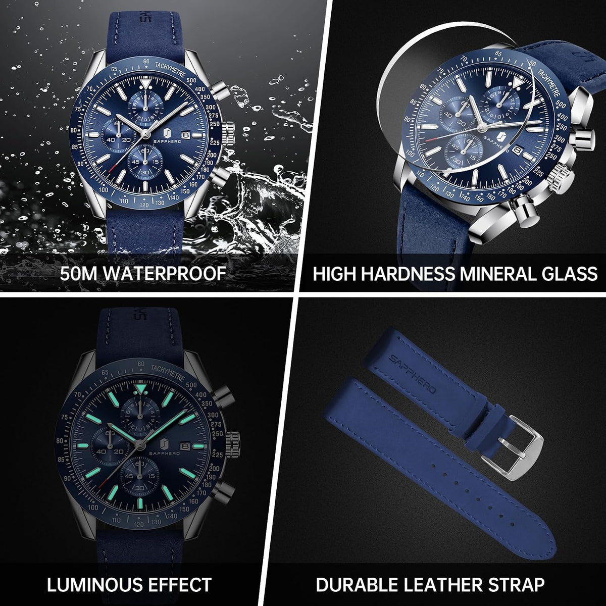 BENYAR Relojes para hombre, reloj de pulsera analógico con movimiento de cuarzo, correa de cuero/acero inoxidable/silicona, reloj de vestir casual para deportes de negocios, resistente al agua