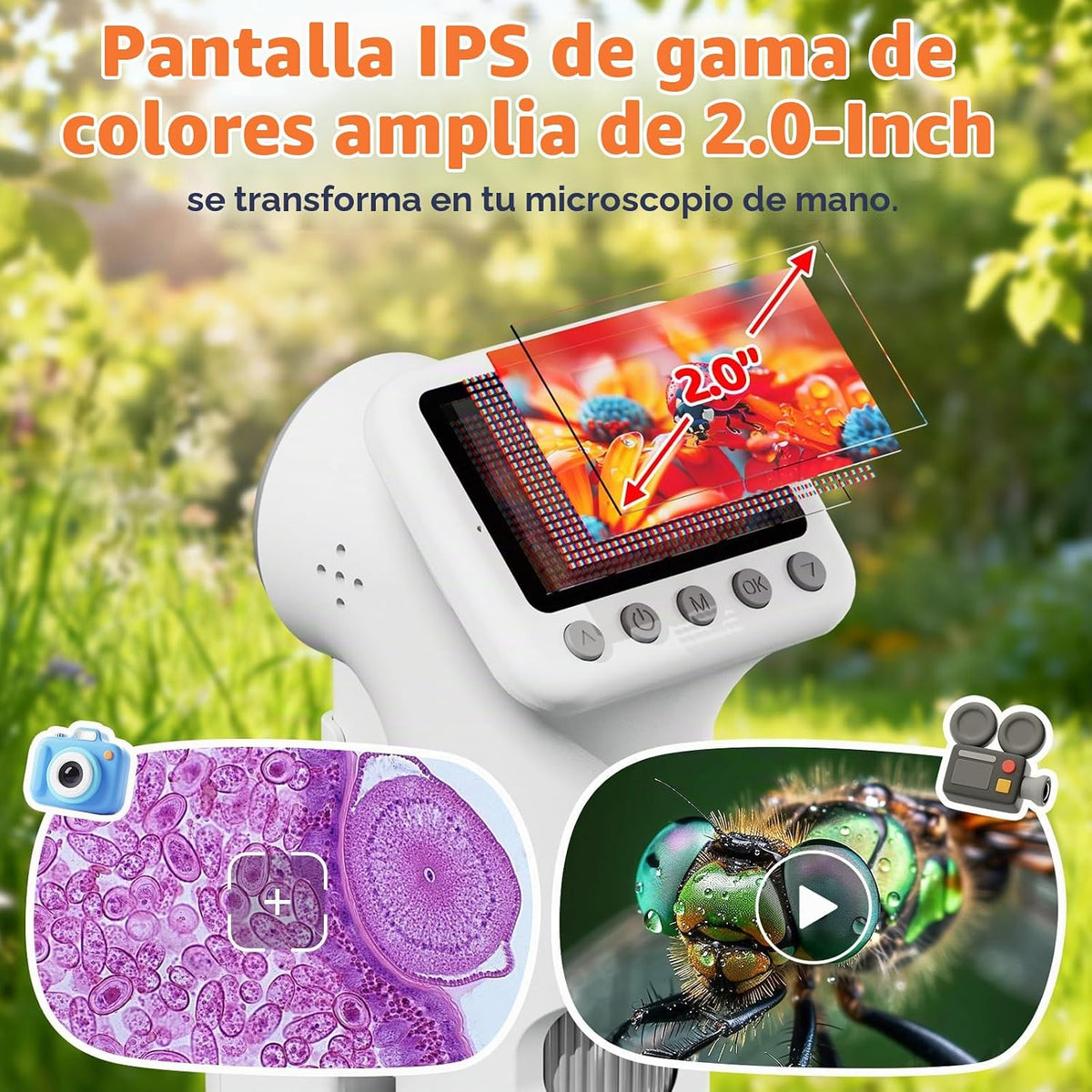 Microscopio 1600X para niños, pantalla de 2.0 pulgadas, juguete