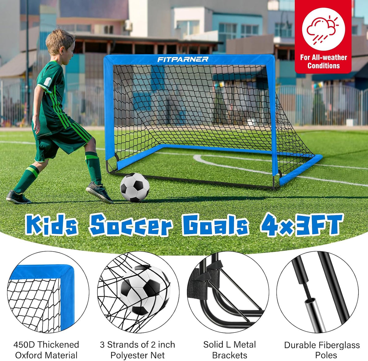 Portería de fútbol, portería de fútbol para niños en el patio trasero, 2 unidades, redes de fútbol portátiles de 4 x 3/6 x 4 pies con objetivo, pelota y conos, equipo de entrenamiento de
