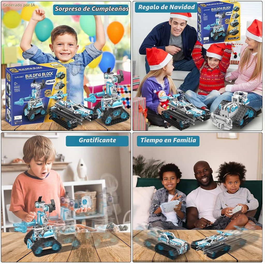 Robot STEM para niños de 8 a 14 años, juguetes robot programables con control remoto 5 en 1 y APP - Kit educativo de ciencias de construcción DIY de 720 piezas, regalo de cumpleaños de