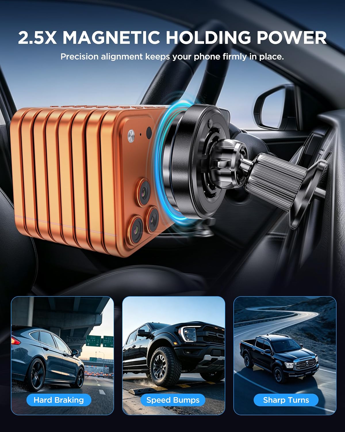 MSXTTLY Qi2.2 25W Certificado para Mag Safe Cargador de Coche Montado en Soporte, Cargador para Ventilación del Coche