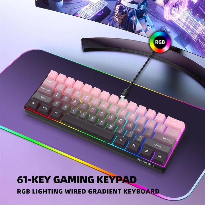 Snpurdiri Teclado para juegos 60% con cable, 61 teclas retroilumina...